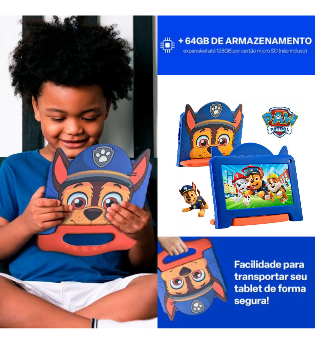 Tablet Infantil Patrulha Canina Azul 4+64GB Wi-fi Android 13