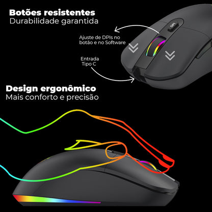 Mouse Gamer Dual USB Wireless 10000DPI Full RGB Com Software