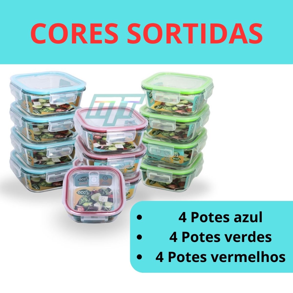 Kit 12 Potes De Vidro Hermético Trava Quadrado 800ml Marmita