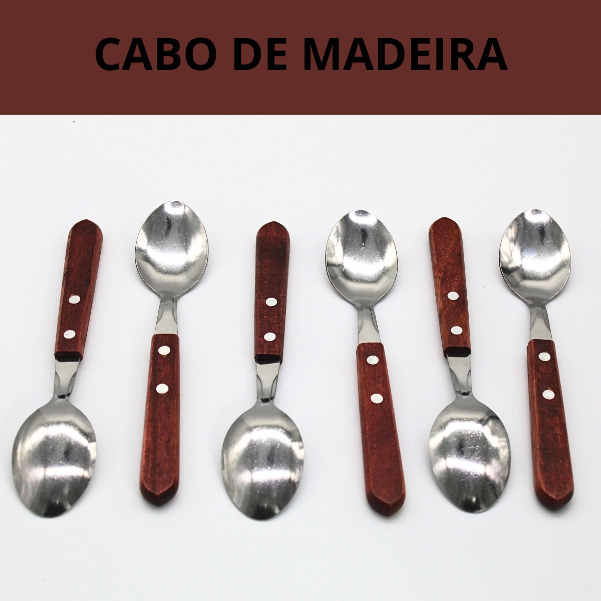 Jogo Colher Talher p/ Churrasco 6 pçs com Cabo de Madeira