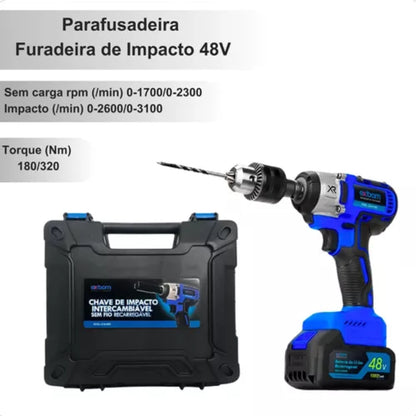 Chave De Impacto Furadeira Parafusadeira Sem Fio Recarregavel 2 Baterias de 48V Roda Pneu