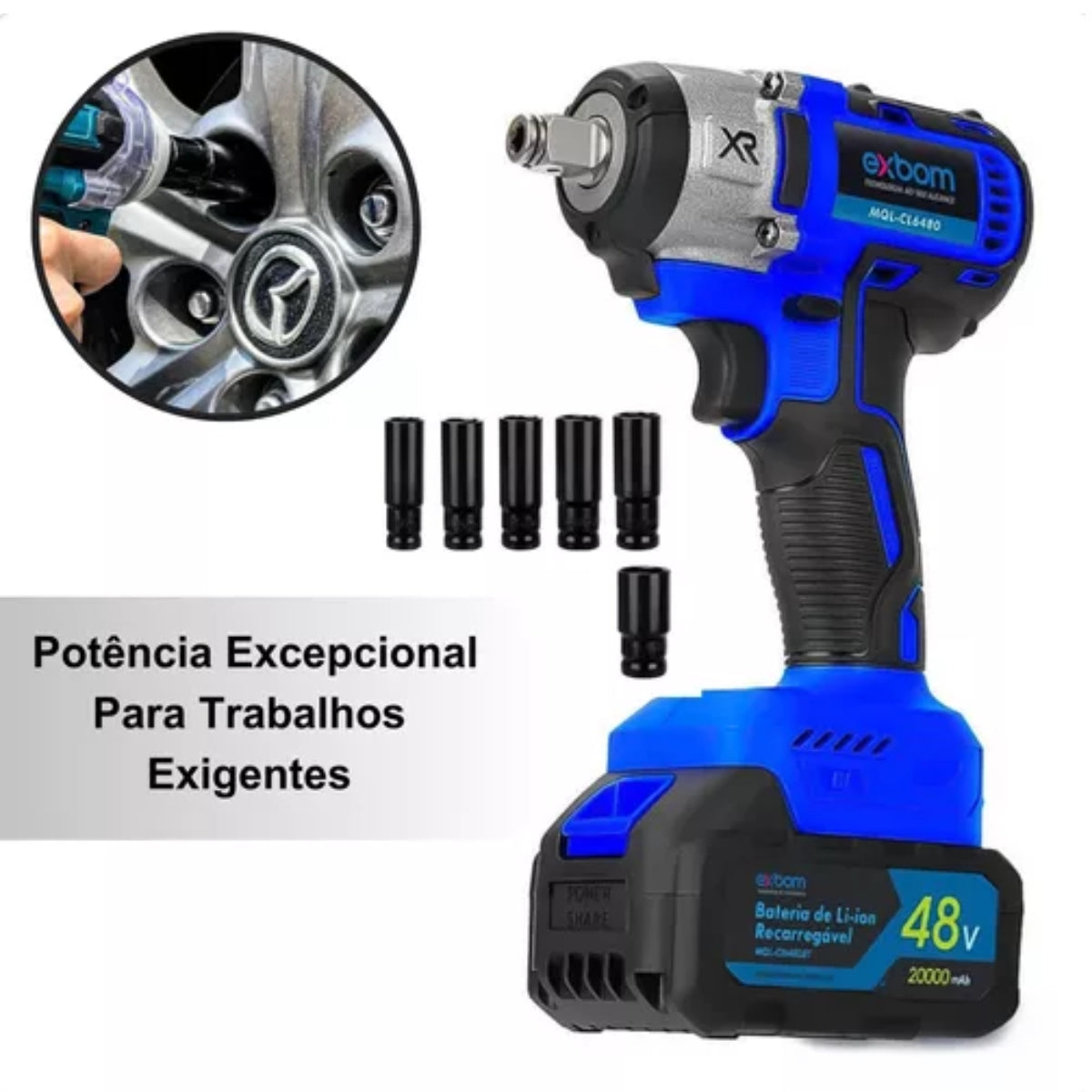 Chave De Impacto Furadeira Parafusadeira Sem Fio Recarregavel 2 Baterias de 48V Roda Pneu