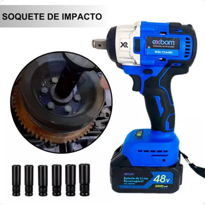 Chave De Impacto Furadeira Parafusadeira Sem Fio Recarregavel 2 Baterias de 48V Roda Pneu