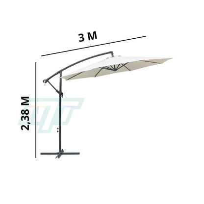 Ombrelone Guarda Sol Articulado Com Base e Manivela 3Mts Cru