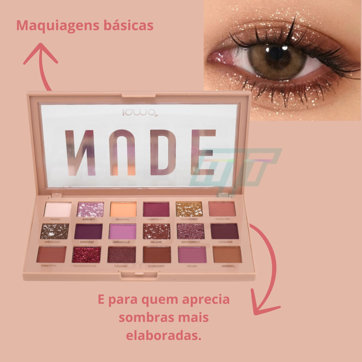 Paleta de Sombra Maquiagem 18 Cores Nude Brilho Multi Color