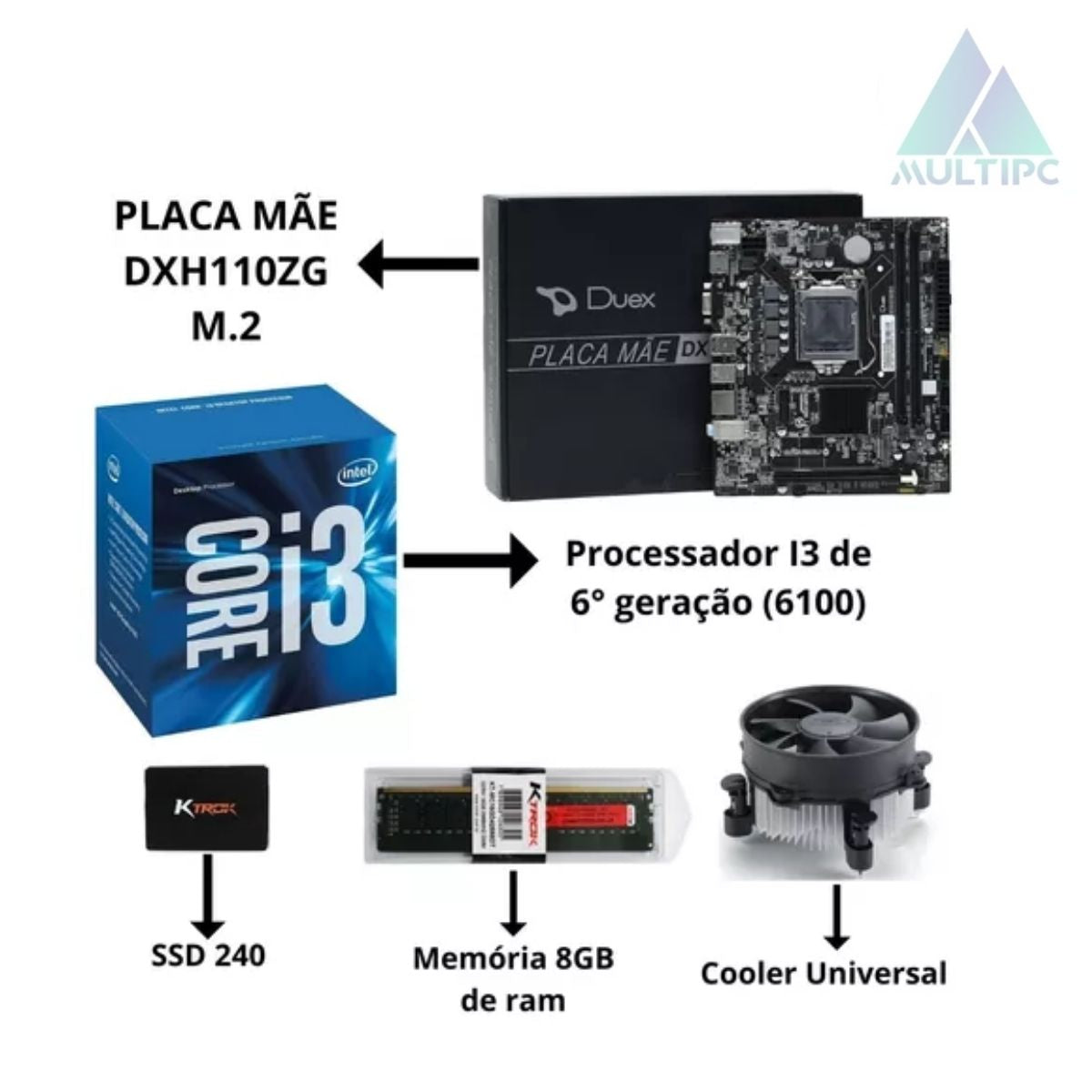 Pc Computador Intel I3 8GB DDR4 240 SSD 6° Geração Win10 Pro