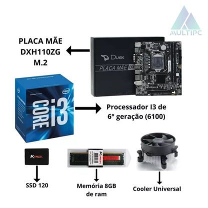 Computador MultiPc Intel Core I3 6100 (6ª Geração) 8GB RAM DDR4 120 SSD Win10 Pro