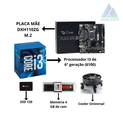 Computador Pc Intel I3 4GB DDR4 120 SSD 6° Geração Win10 Pro