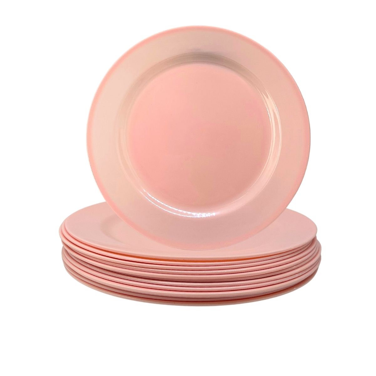 Conjunto 12 Pratos Rasos Rosa 25cm Melamina Refeição Buffet