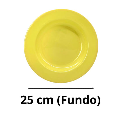 Conjunto 12 Pratos Melamina Fundo 25cm Amarelo Restaurante