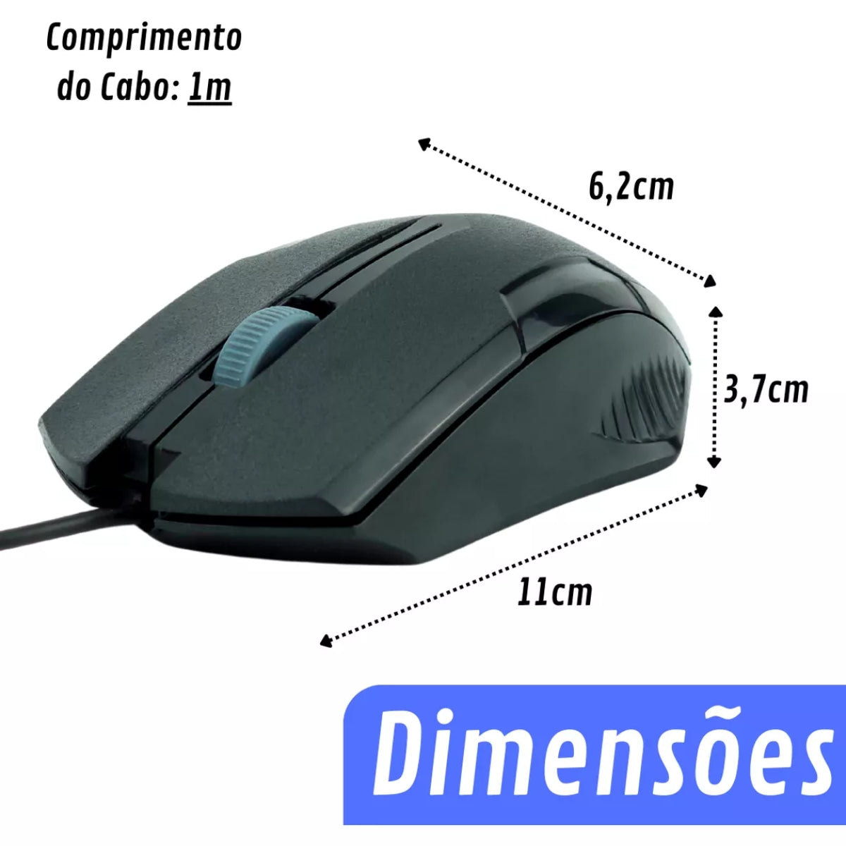 Mouse Óptico Ergonômico C/Fio Usb 1200 Dpi Pc Notebook Exbom