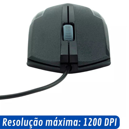 Mouse Óptico Ergonômico C/Fio Usb 1200 Dpi Pc Notebook Exbom