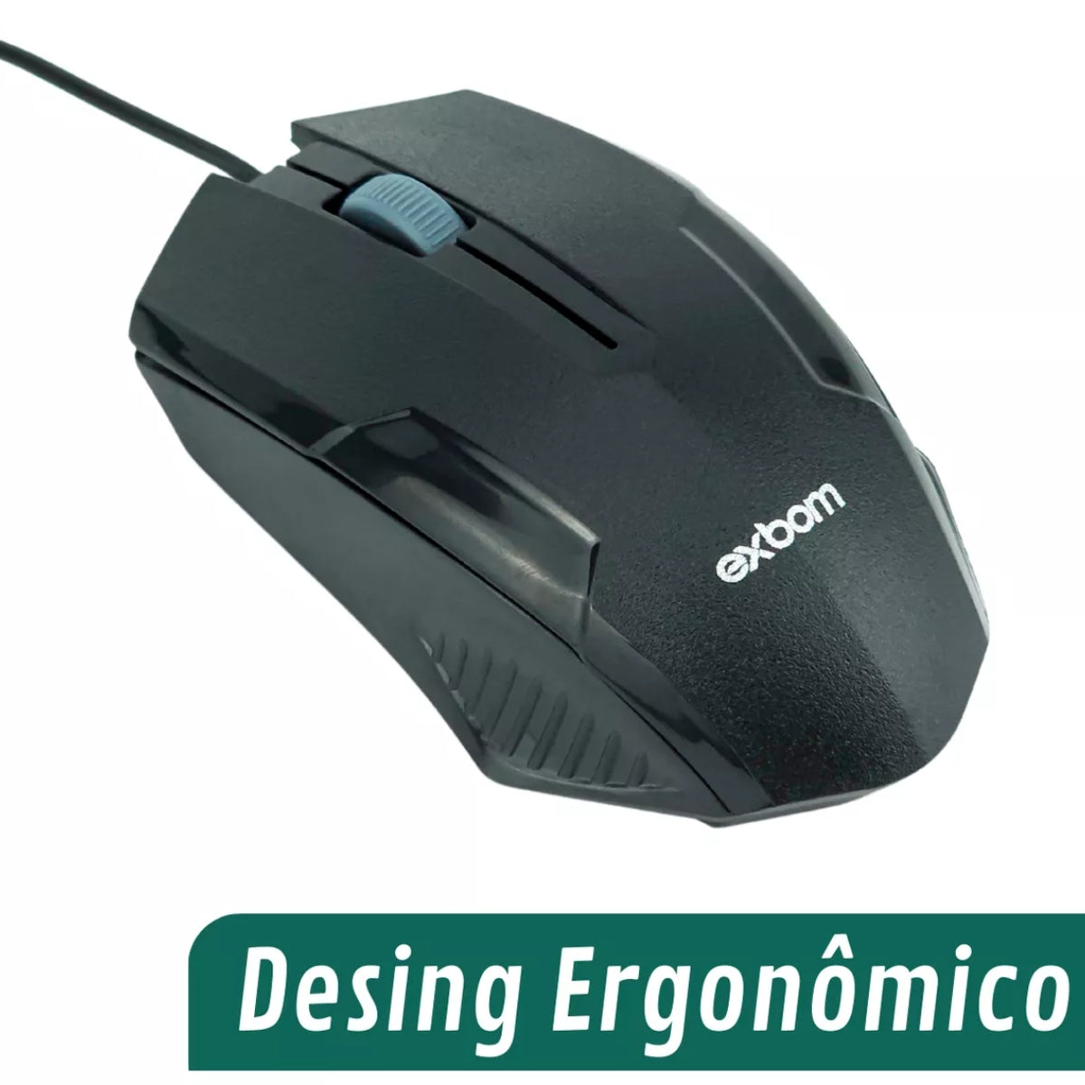 Mouse Óptico Ergonômico C/Fio Usb 1200 Dpi Pc Notebook Exbom