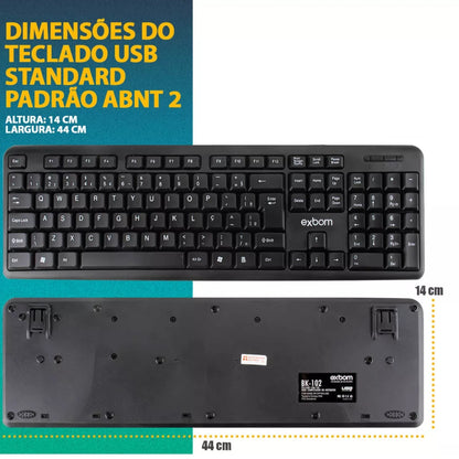 Teclado Exbom Padrão Abnt2 Com Fio USB P/ Pc Notebook Bk-102