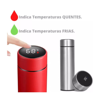 Kit 4 Garrafas Térmicas Aço Inox Termômetro Led Digital