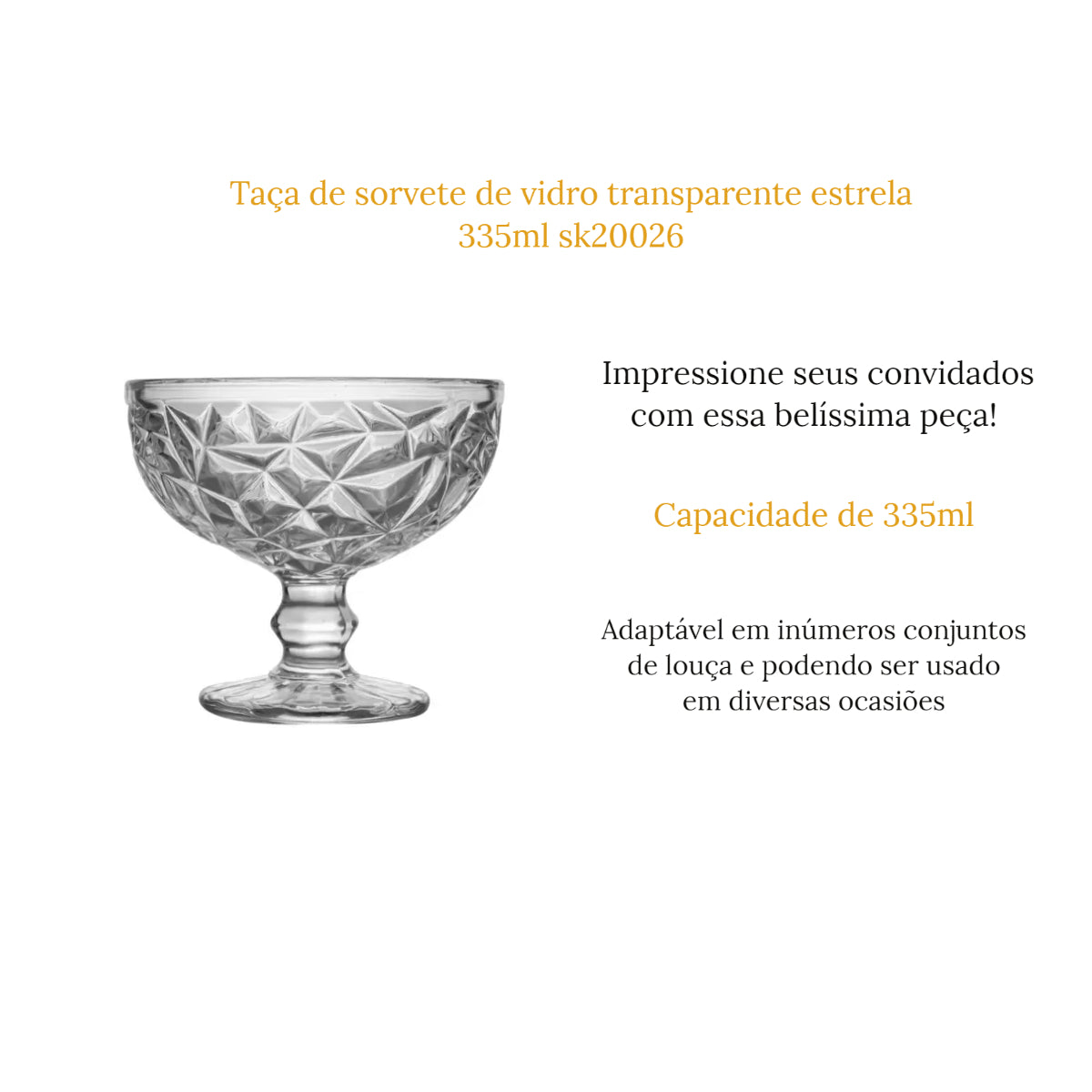 Kit Taça de Sobremesa Vidro Transparente Estrela 335ml 6pcs