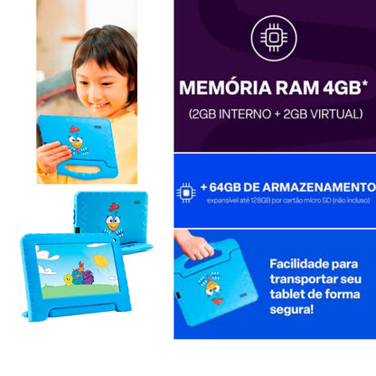 Tablet Infantil Galinha Pintadinha 4+64GB LCD 7" Android 13