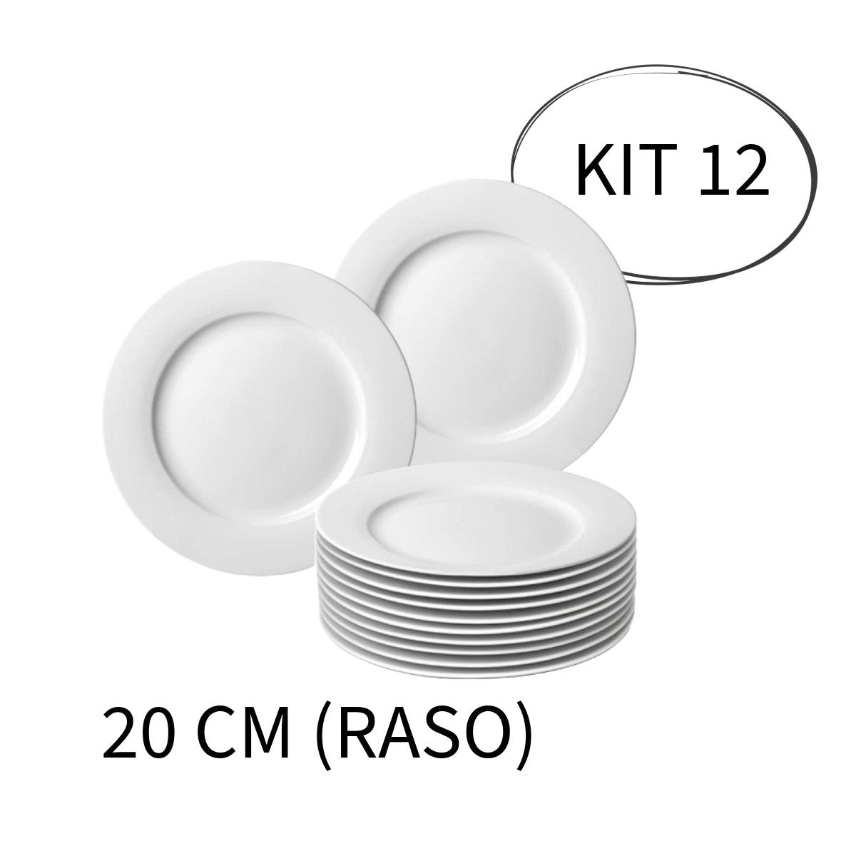 Kit 12 Pratos de Sobremesa Branco Doce Festa Melamina 20cm