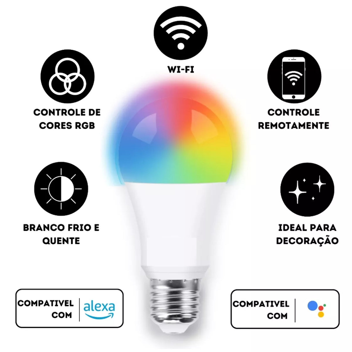 Lâmpada Inteligente RGB Led 9W Smartlife Wi-fi Google Alexa