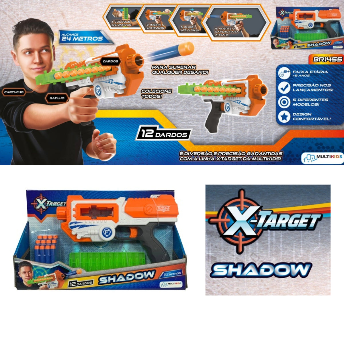 Lançador de Dardos X-target Sahdow Com 12 Dardos Brinquedo