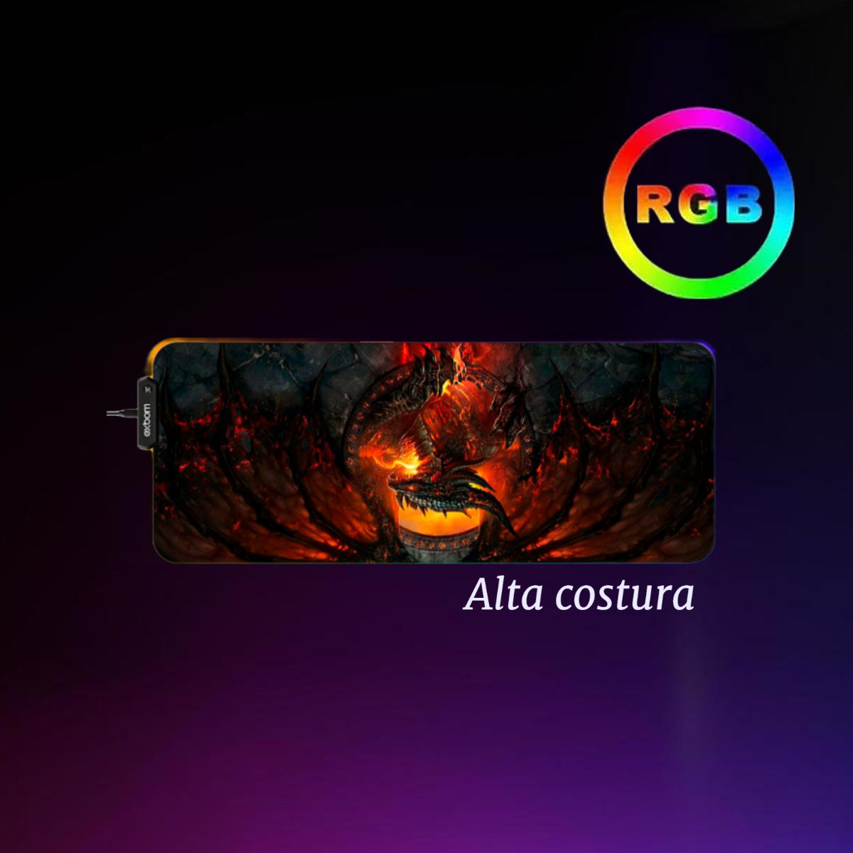 Mousepad Gamer Grande Com Led RGB 11 cores 80x30cm - Dragão