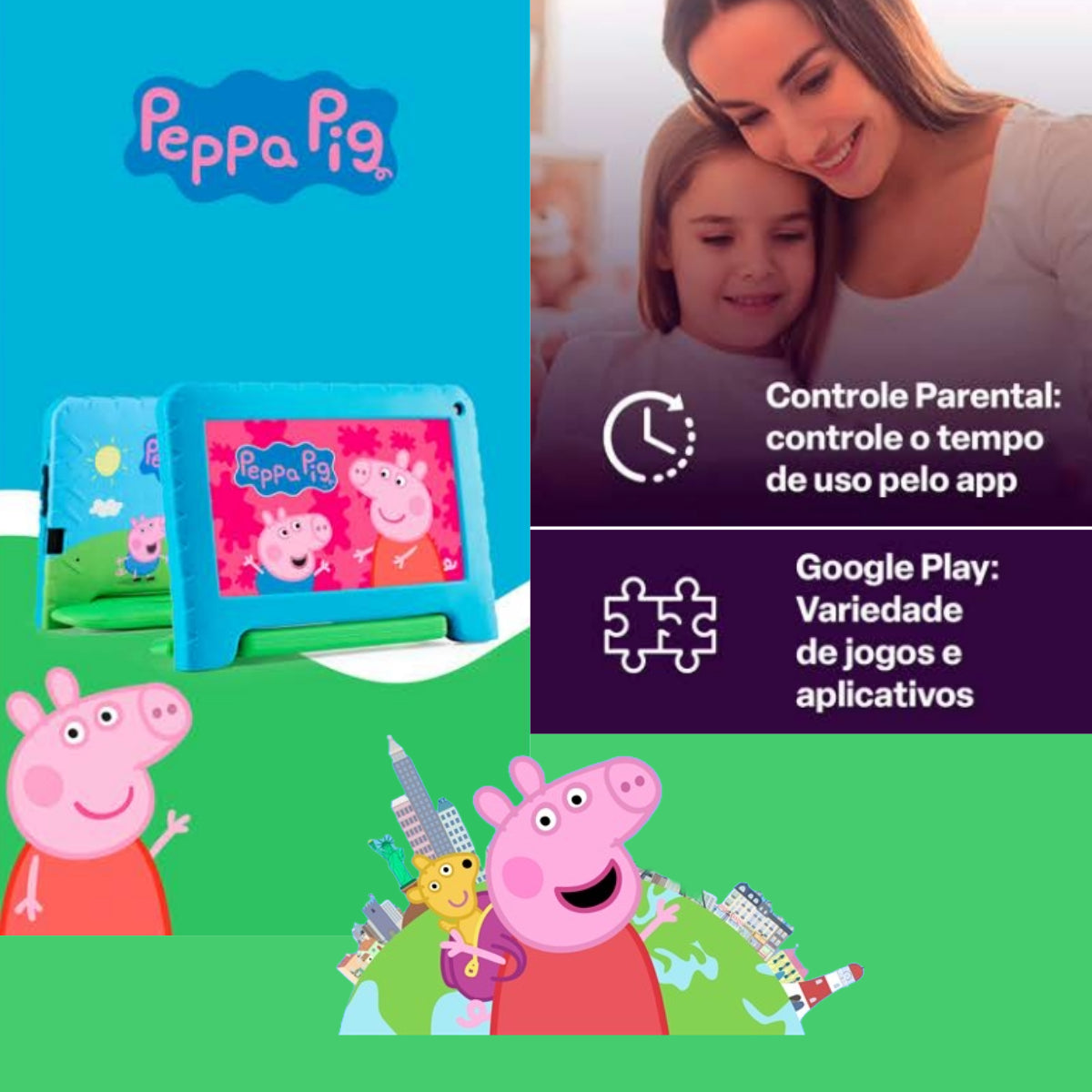 Tablet Infantil Peppa Pig 64GB+4GB Wi-fi LCD 7" Android 13