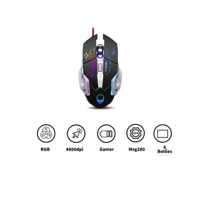 Mouse Para Jogo 6 Botões Gamer Rgb Exbom Usb 4800dpi Msg280