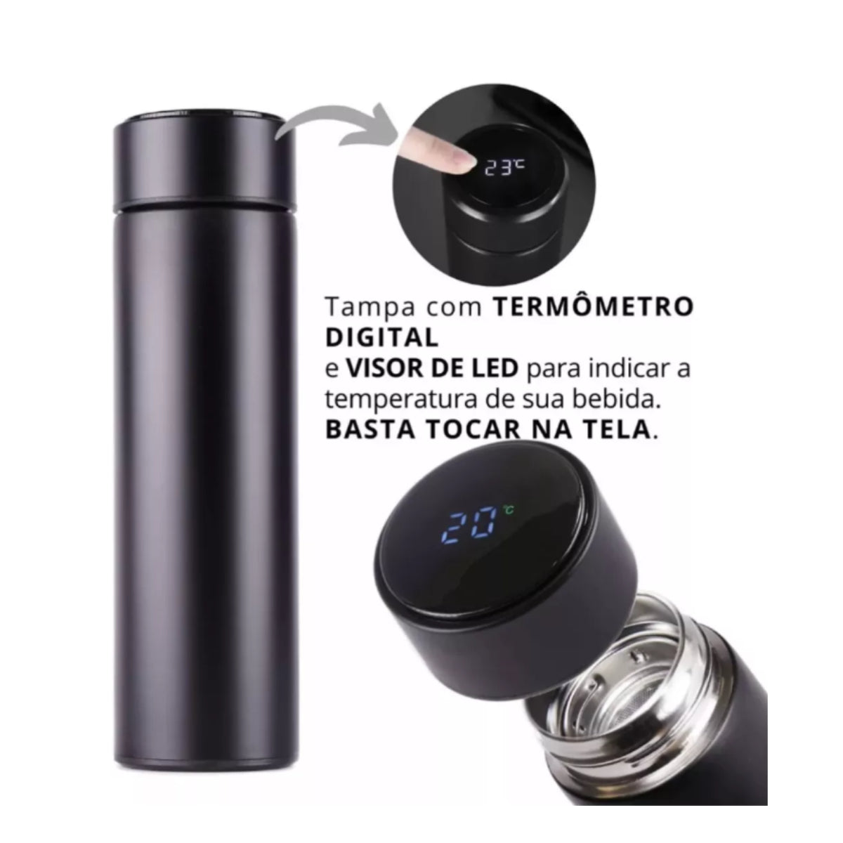 Kit 4 Garrafas Térmica Aço Inox Termômetro Led Digital 400ml