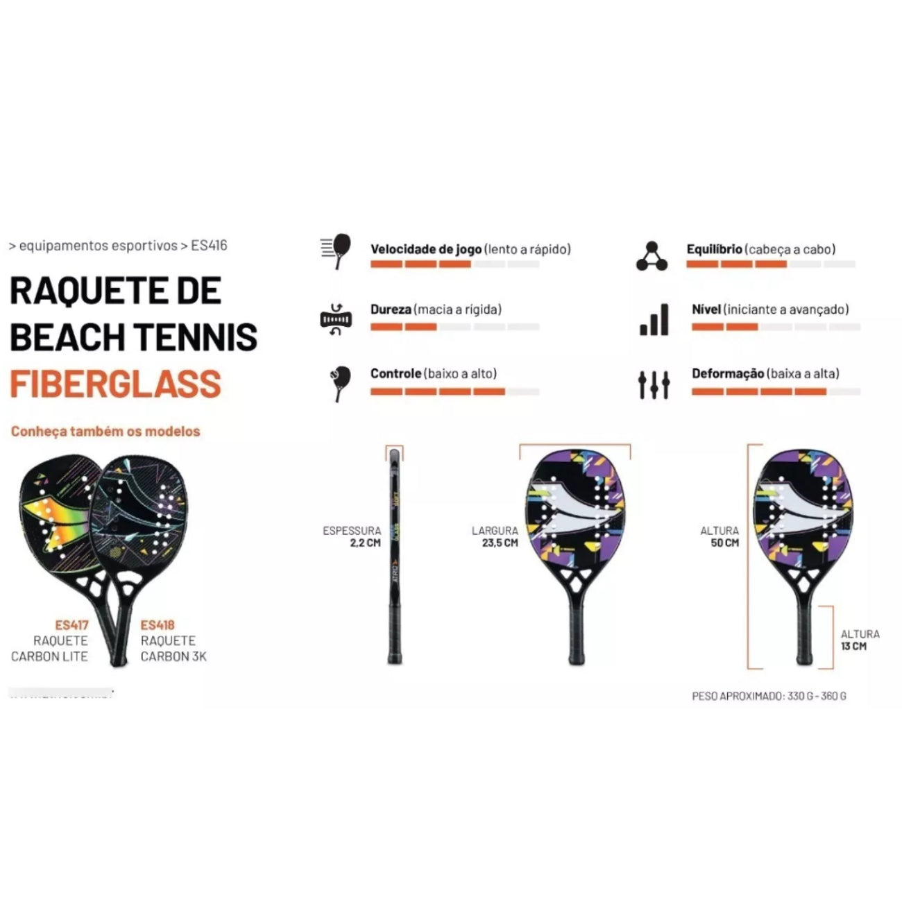 Raquete Beach Tennis Atrio Profissional Fiberglass + EVA Soft