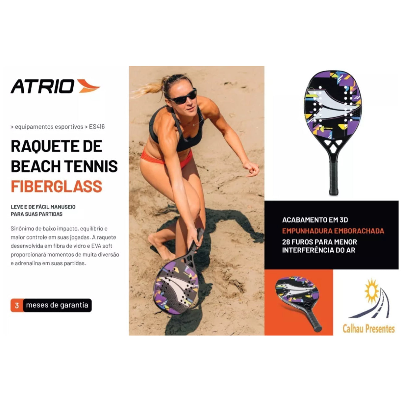 Raquete Beach Tennis Atrio Profissional Fiberglass + EVA Soft