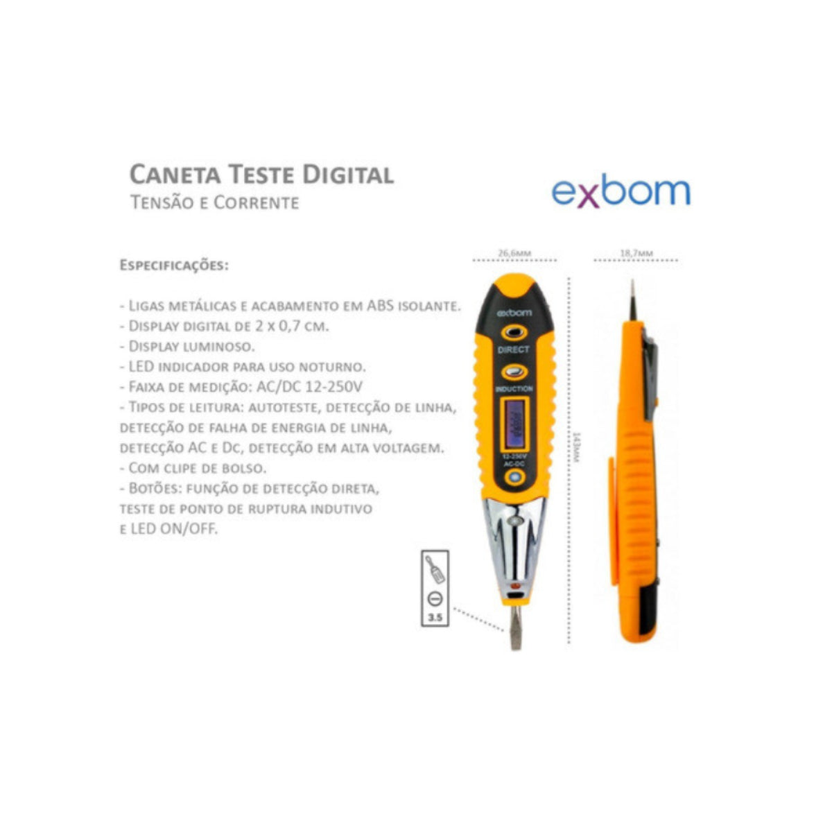 Caneta Detector De Tensão Display Lcd Lanterna Led 12 A 250v