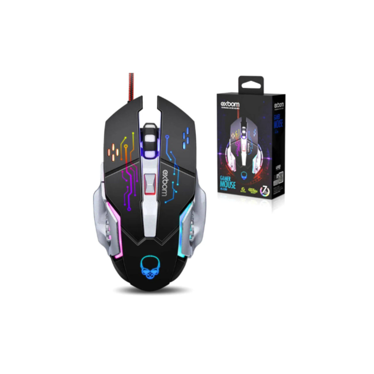 Mouse Para Jogo 6 Botões Gamer Rgb Exbom Usb 4800dpi Msg280