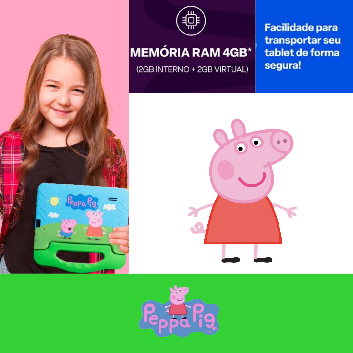 Tablet Infantil Peppa Pig 64GB+4GB Wi-fi LCD 7" Android 13