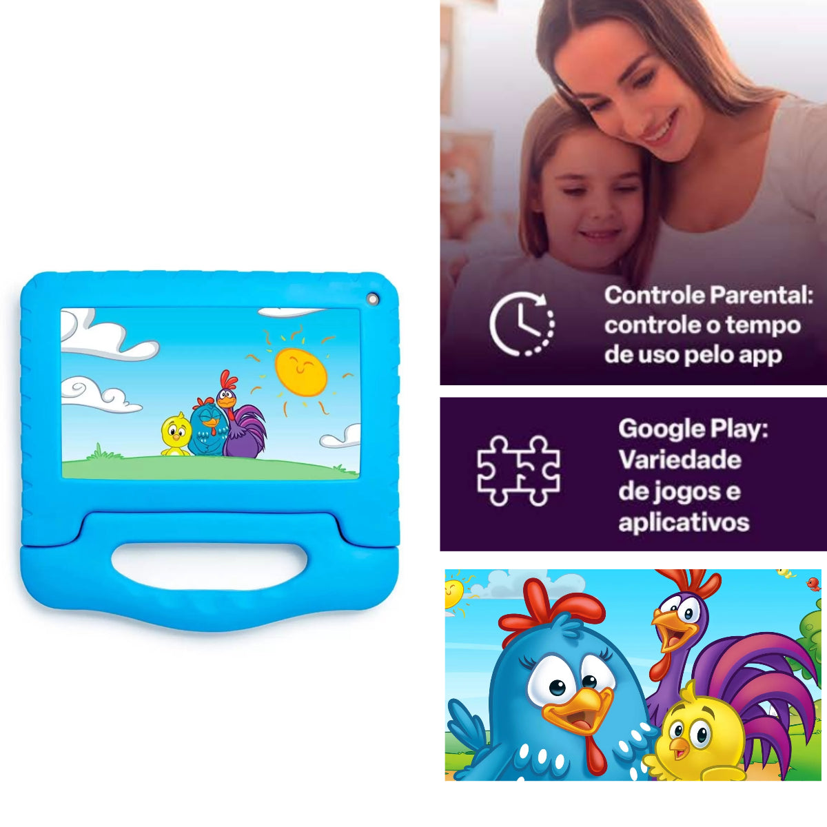 Tablet Infantil Galinha Pintadinha 4+64GB LCD 7" Android 13